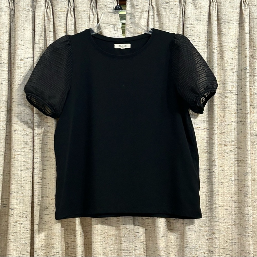 Madewell Striped Sheer Sleeve Knit Top - Medium